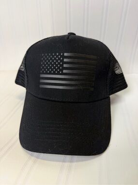 Black Trucker Hat with Subtle American Flag